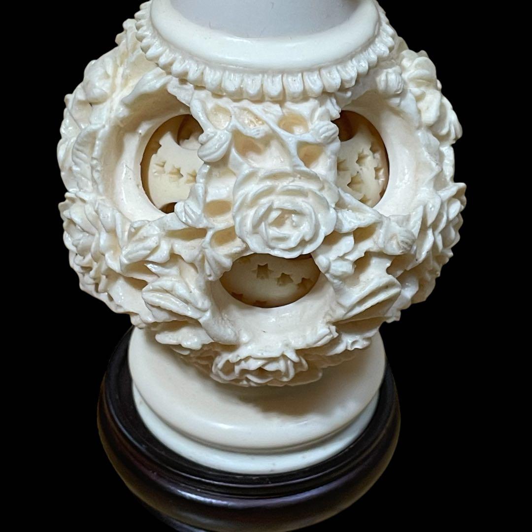 中国美術 象牙調 多層球 花瓶 彫刻 工芸品 置物
