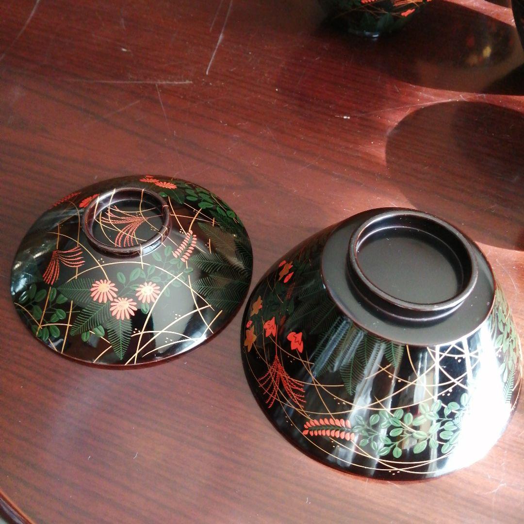 木製漆器　長寛好末広形吸物椀　10客　12cm　明治～大正期