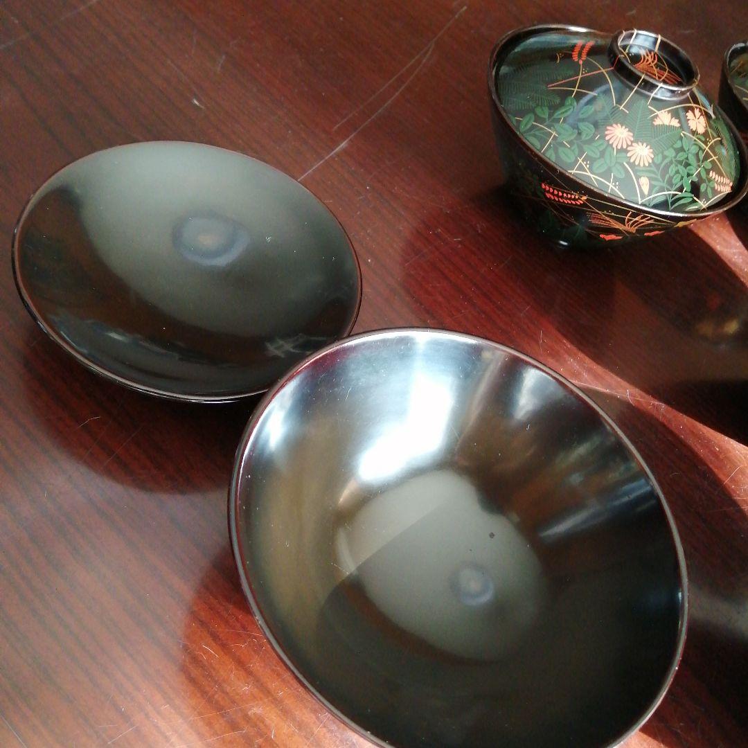 木製漆器　長寛好末広形吸物椀　10客　12cm　明治～大正期