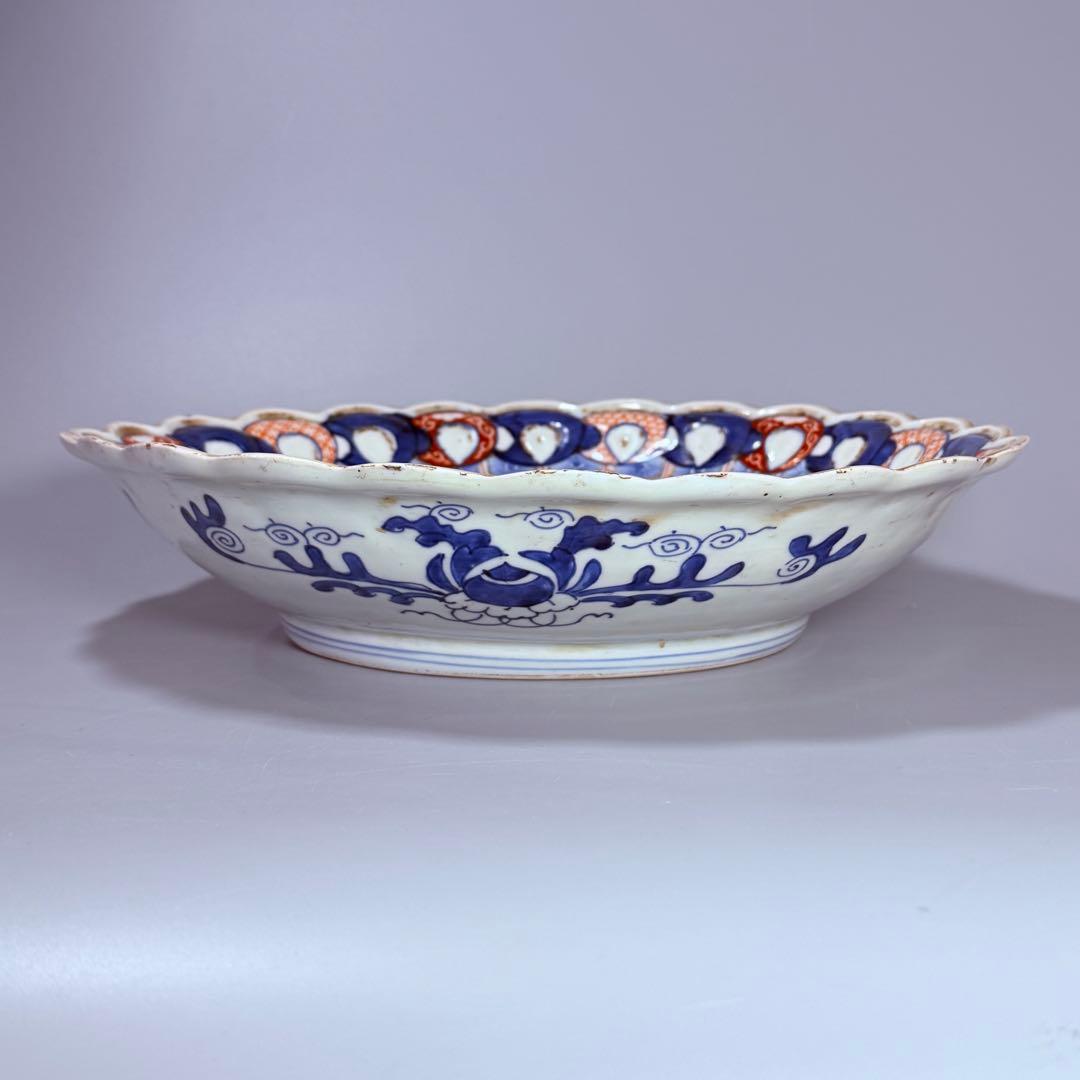 古伊万里大明成化年製極細密技巧亀甲文直径35.5㎝赤絵納め箱付