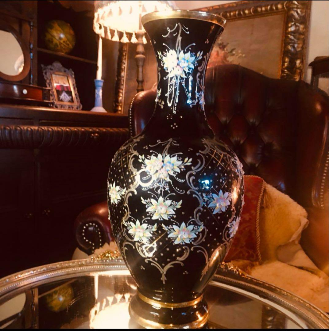 湯布院アンティーク イタリア ムラーノベネチアンガラス 大花瓶 黒
