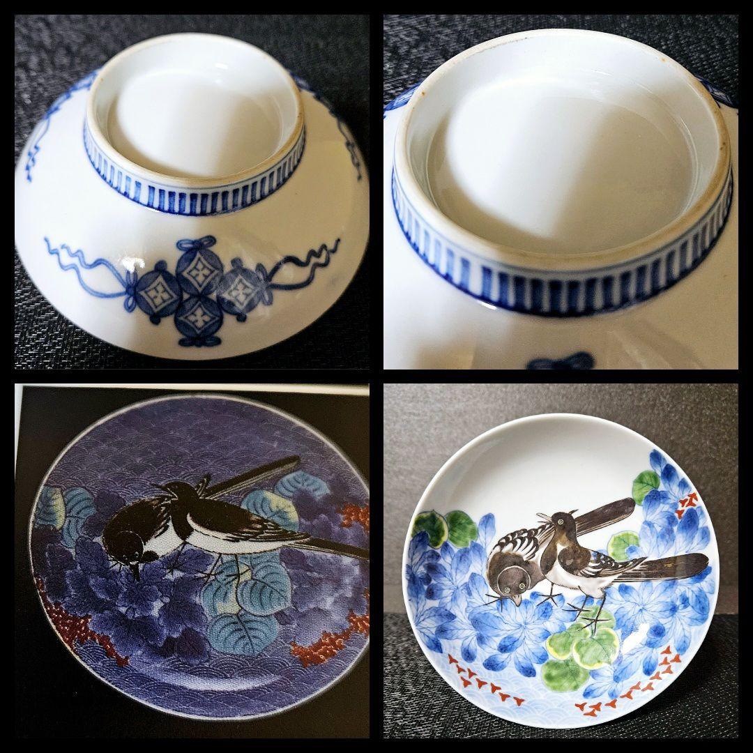 大名品❗】【真作保証❗】江戸時代色鍋島鶺鴒図墨弾き青海波文様約五寸皿