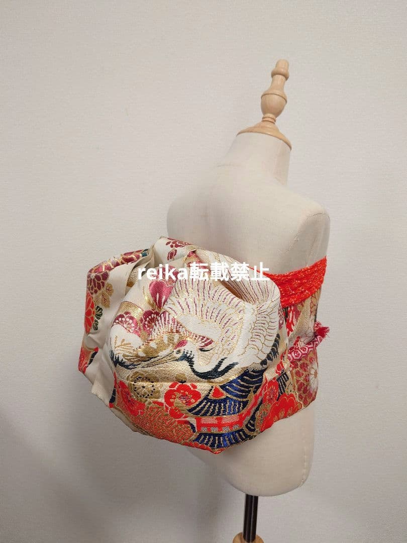 七五三　正絹袋帯からの作り帯　アンティーク　ジュニア帯　鶴　一点物