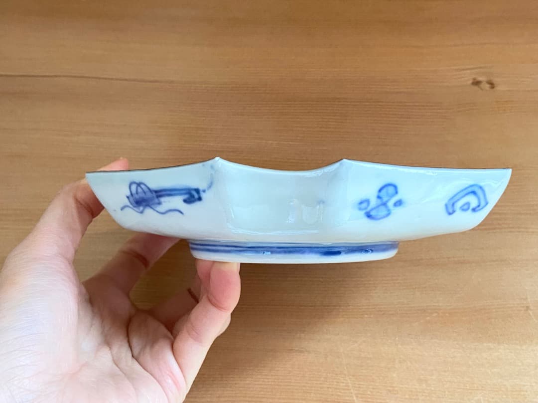 古伊万里 鶴と亀 草花文 錦手金彩 染錦 刺身皿 2客セット 菱形 色絵 向