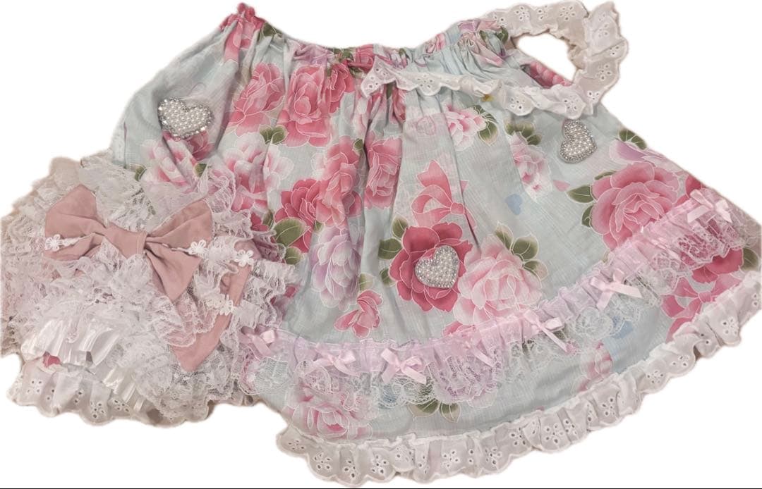 浴衣ドレス 水色 ピンク フリル 女児