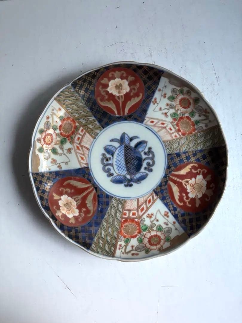 698 骨董 アンティーク 古伊万里 色絵金彩柘榴紋様9寸平皿 幕末