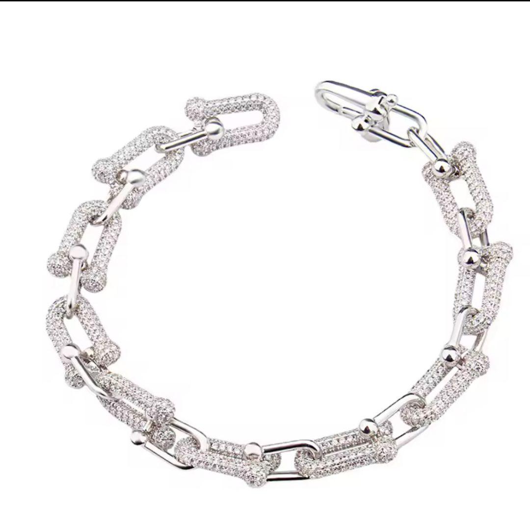 高級感あふれる シルバー チェーンネックレス CZダイヤ装飾 石あり