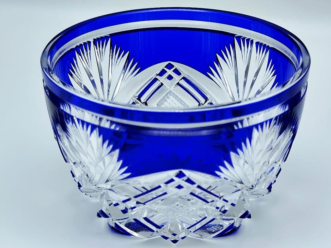 超希少品☆小林英夫 笹の葉切子鉢 遠藤兆映彫金蓋(切子、江戸切子