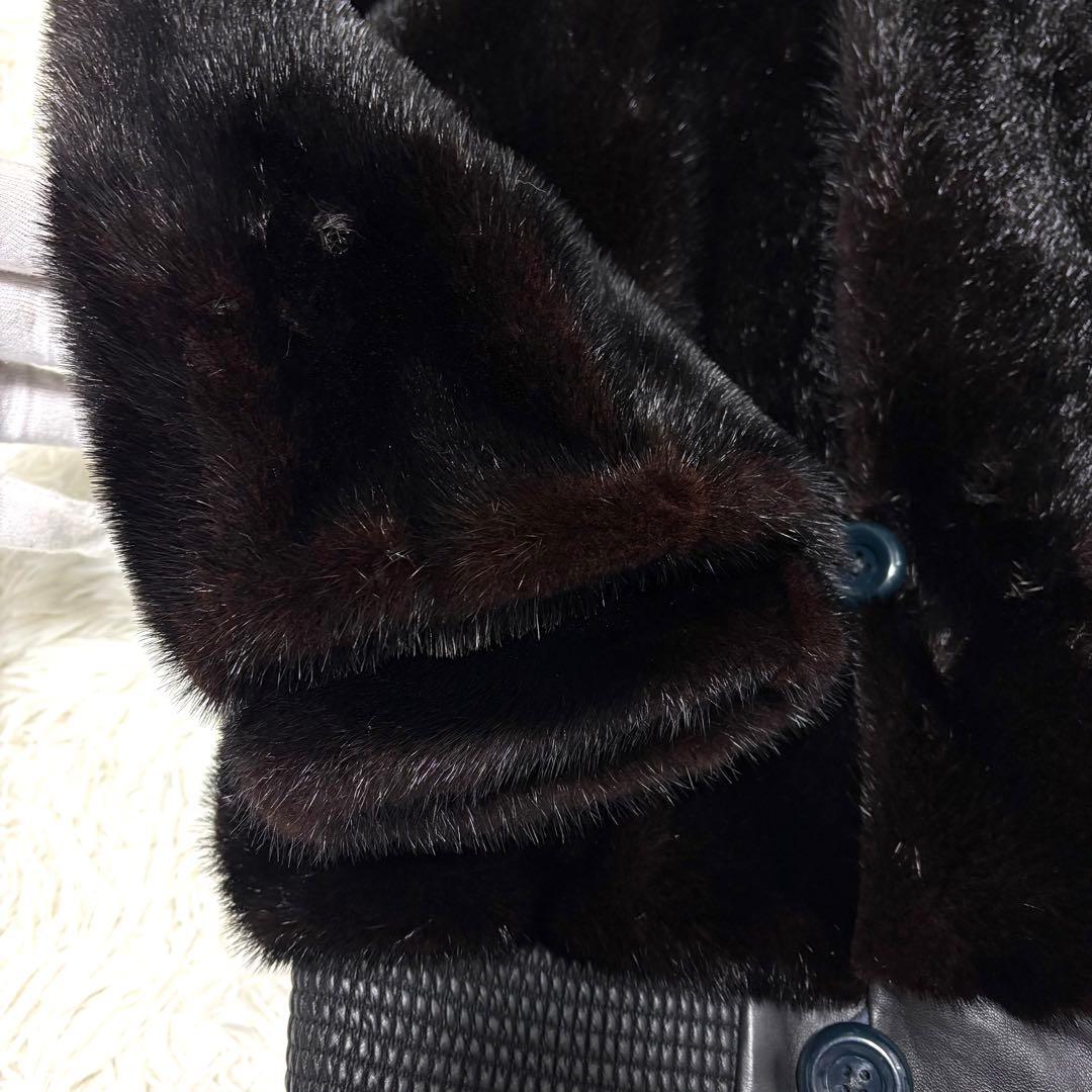 【極美品/レア】ミンク 毛皮 レザージャケット 切り替え リブ編み ブラウン