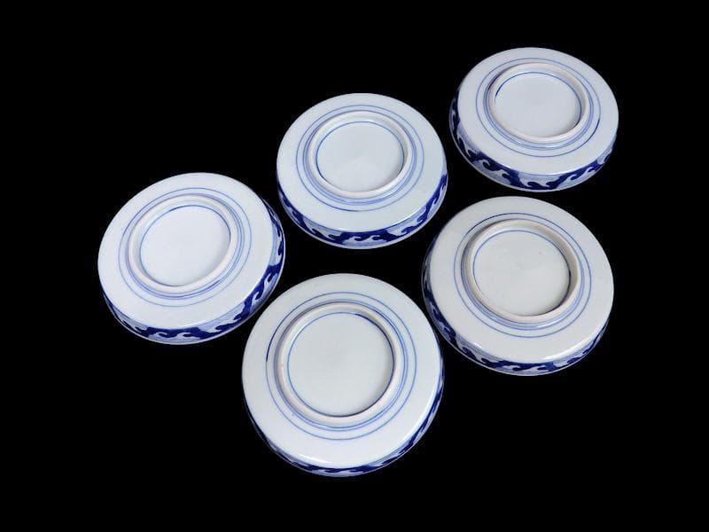 大聖寺伊万里　金襴手　割絵　寿に花の図　平皿 ４寸皿　５枚　143AS-DBd