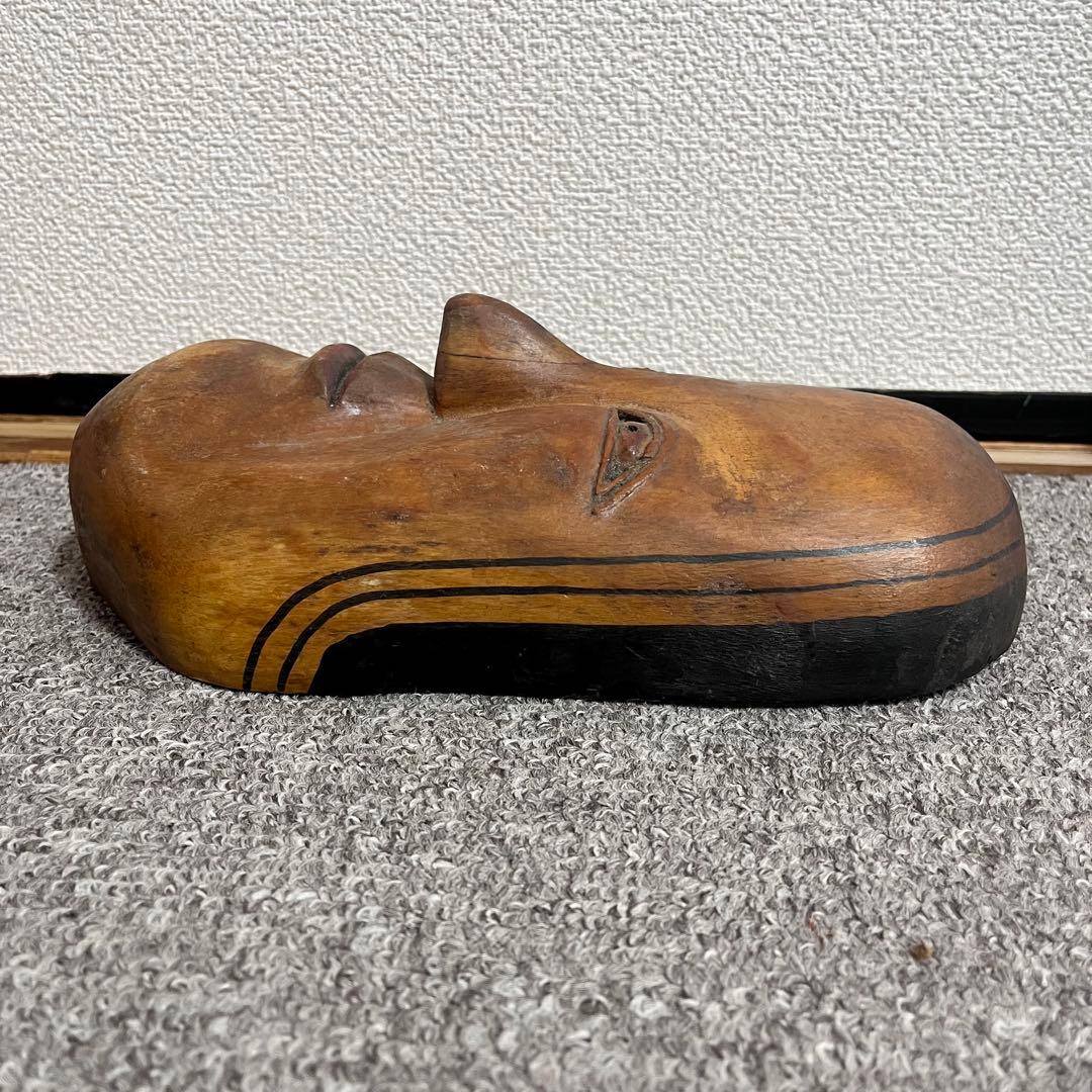 平成元年 古い 木彫 面 おきな 民芸 古道具 アンティーク オブジェ