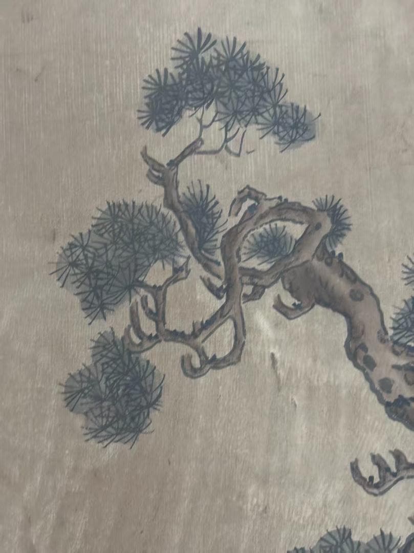 中国古美術 清代 錢慧安 人物と樹木の水彩掛軸 絹本 三尺