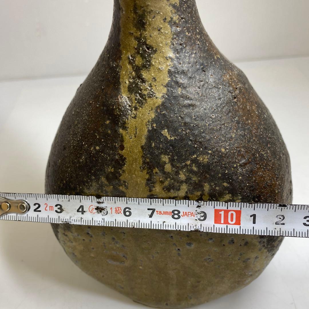 平安朝時代 桂又三郎極古備前扁鼓徳利 極〆箱付 高22