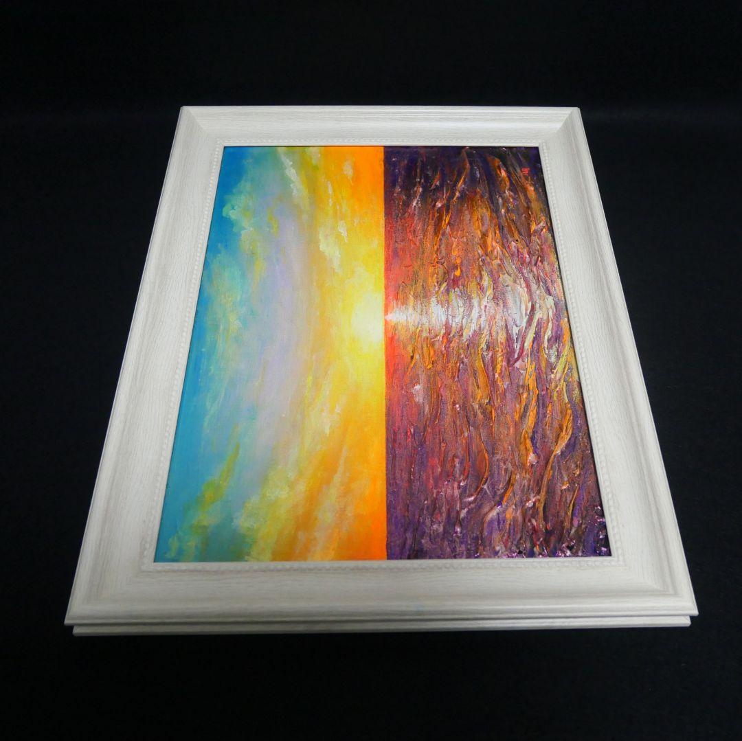 油絵 油彩 油彩画 絵 絵画 【朝日に輝く海】