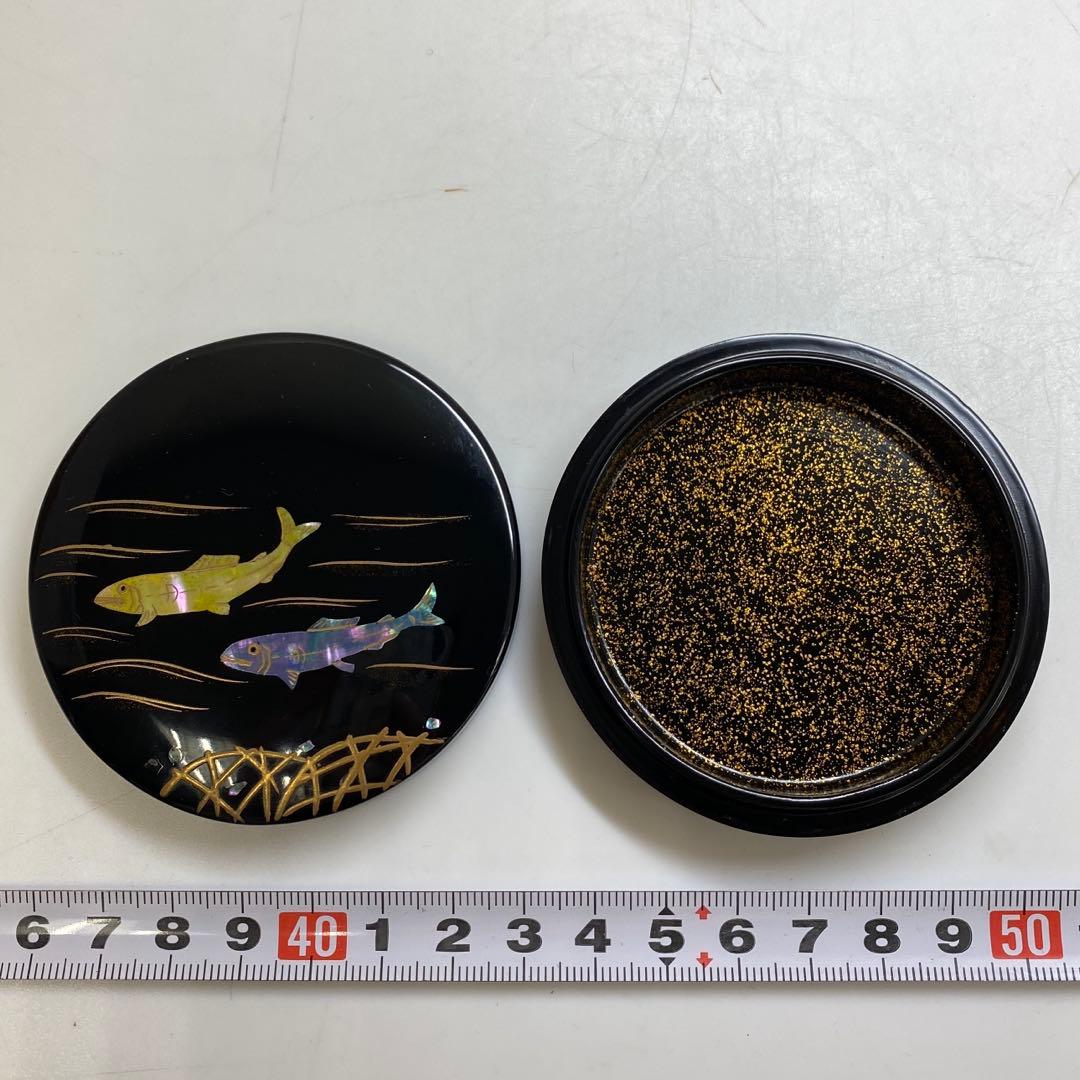 芳 鮎 青貝蒔絵 内築地香合 共箱 w6.3cm 東キ7-1114☆2F