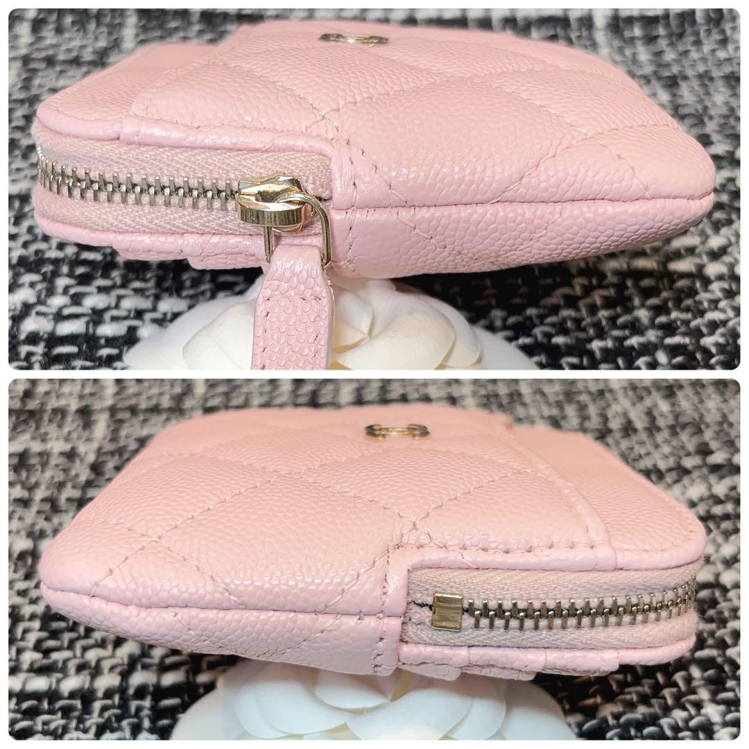 CHANEL ケース　カードケース　マトラッセ　キャビアスキン　ピンク