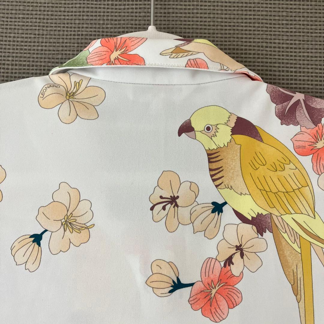 美品　レオナール　ポロシャツ　花柄　鳥　大きいサイズ44