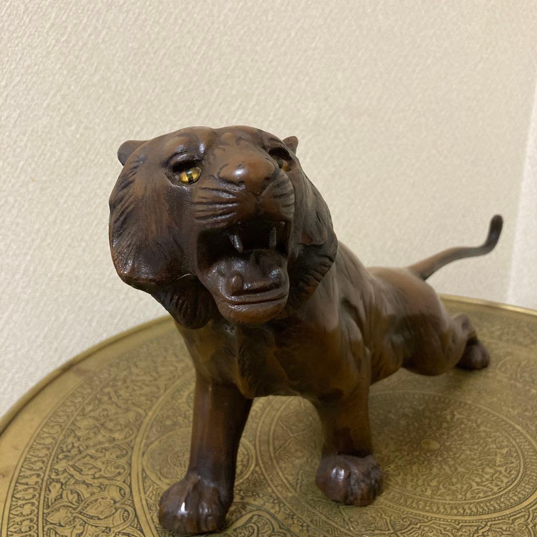 鉄製 虎 置物 幅46㌢ ビンテージ オブジェ 寅〈検 ブロンズ 銅器 干支