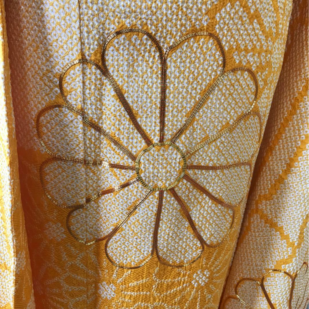 正絹 絞りの振袖 菊柄に金駒