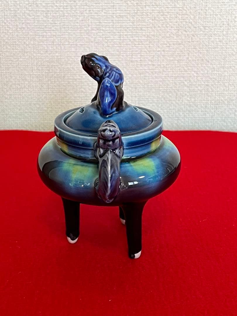 人間国宝 柳雨軒 三代 徳田八十吉(正彦銘) 碧明釉 香炉 管理T145