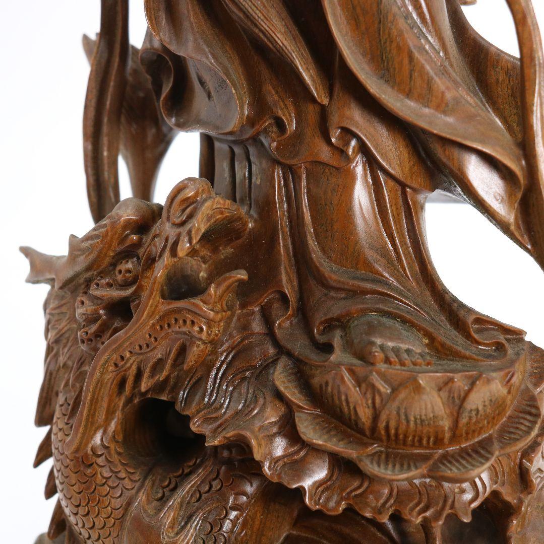 林 洪英作 緑壇木彫 龍上観音像 仏教美術 SX115 - メルカリ