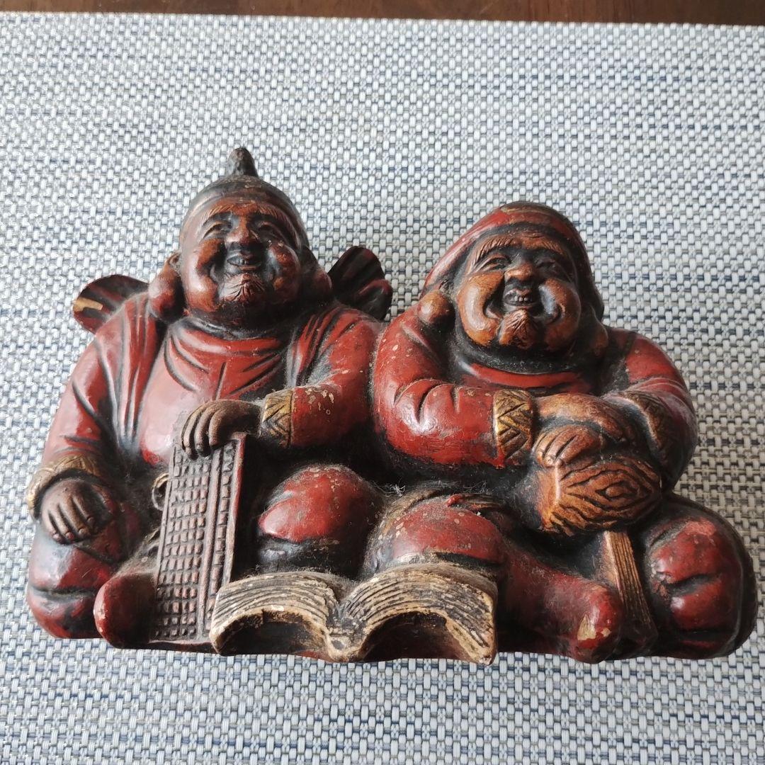 木製 福の神像 2体セット 約40-50cm