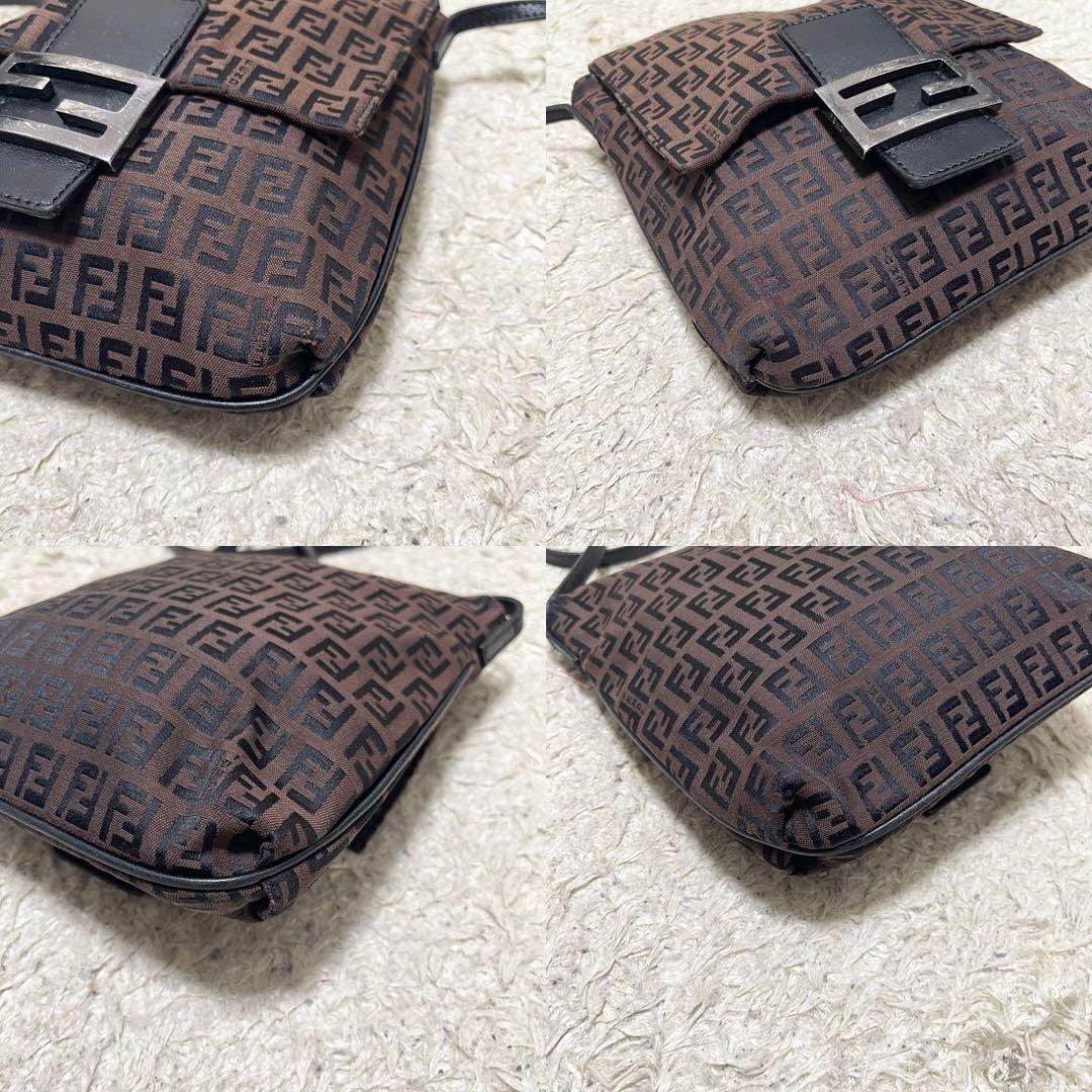 【良品】フェンディ　ショルダーバッグ　ポシェット　レザー　キャンバス　ズッキーノ