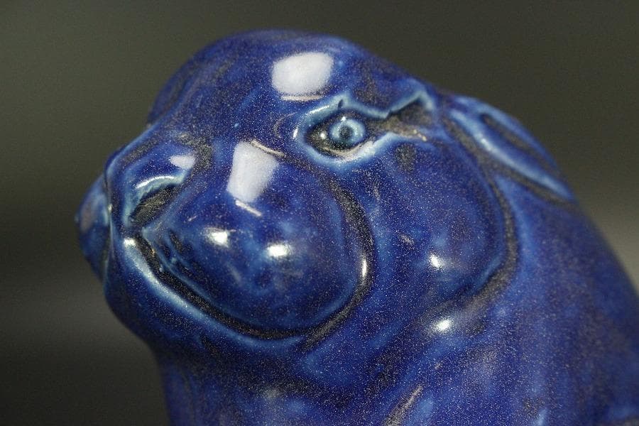 瑠璃釉 兎 置物 高12cm 骨董(LC999)