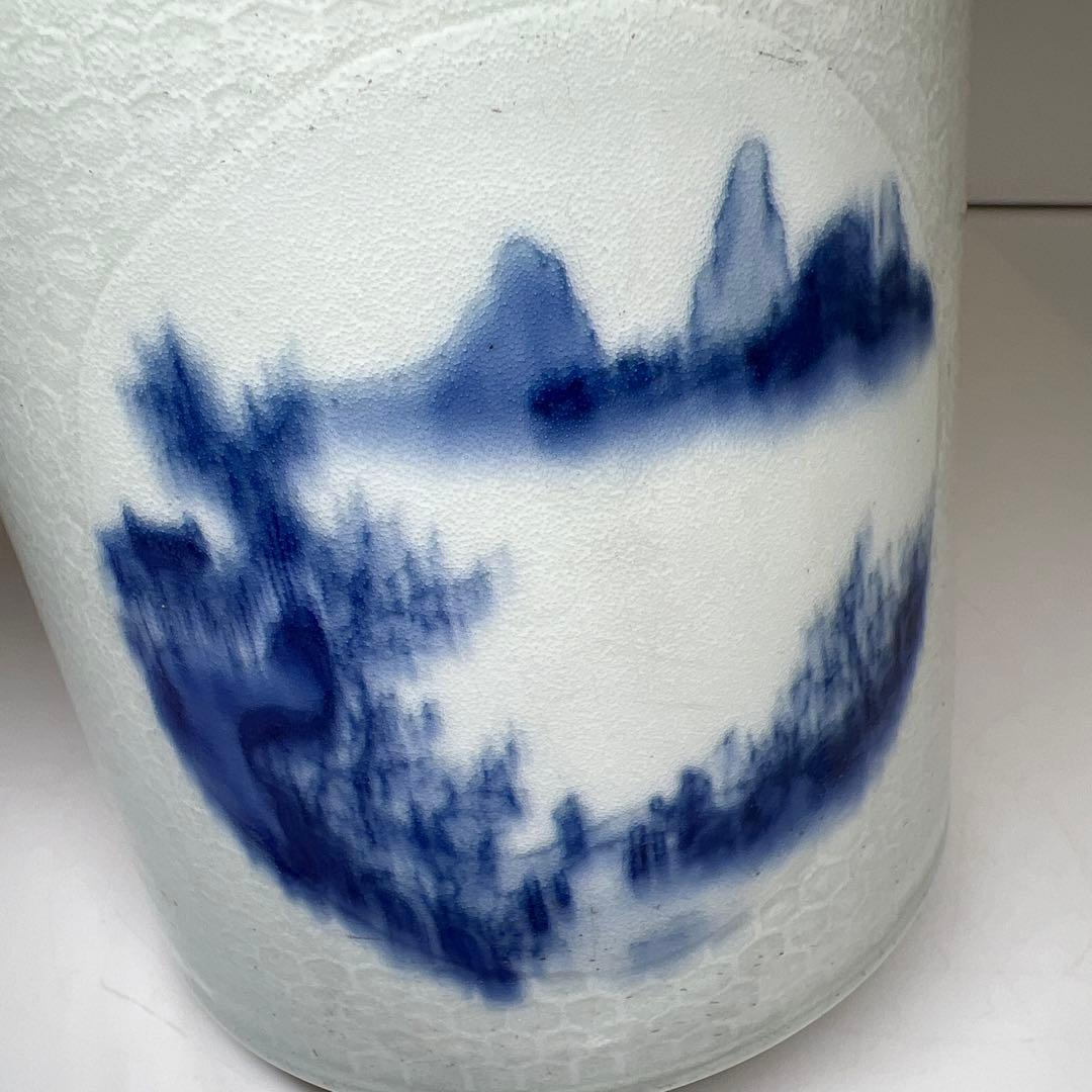 中国清時代 大清雍正年製 青花筆筒 高さ14㎝ 東Y7-