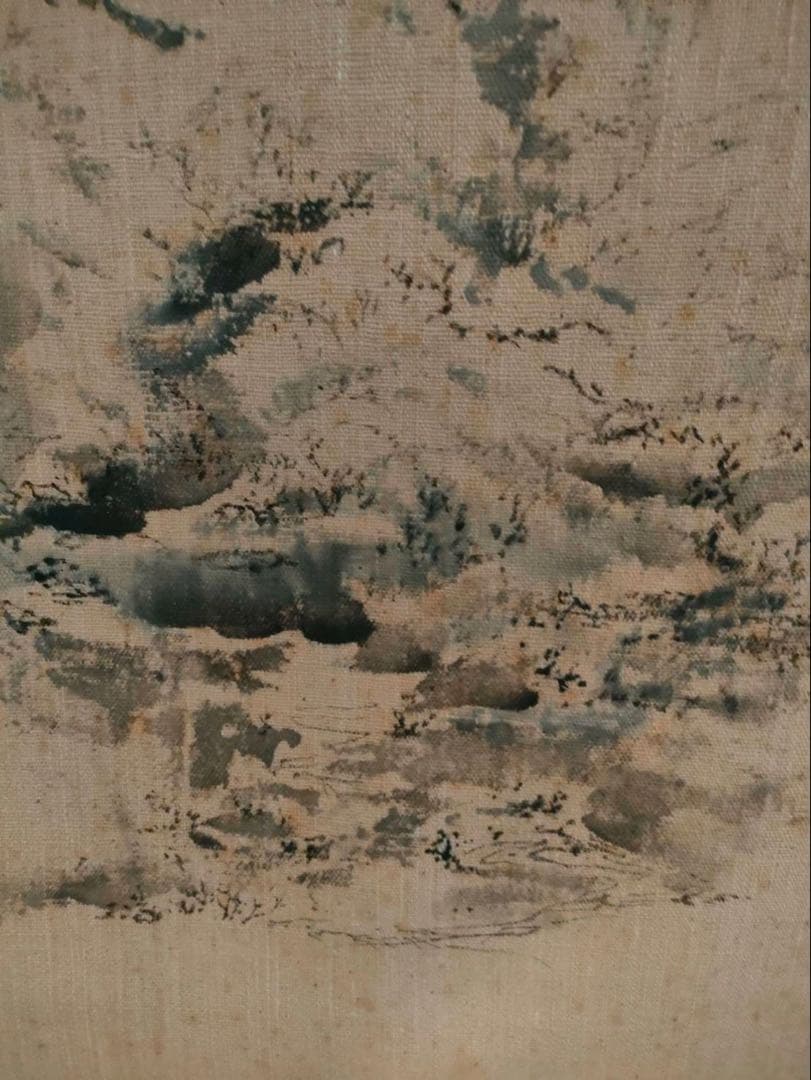 掛軸 水墨画 銘 岸野魯直(岸野忠孝)木津川の図 岸野忠孝•承•寛 共木箱