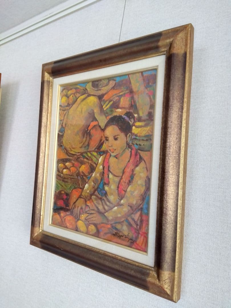 女性の肖像画 油彩 金色フレーム