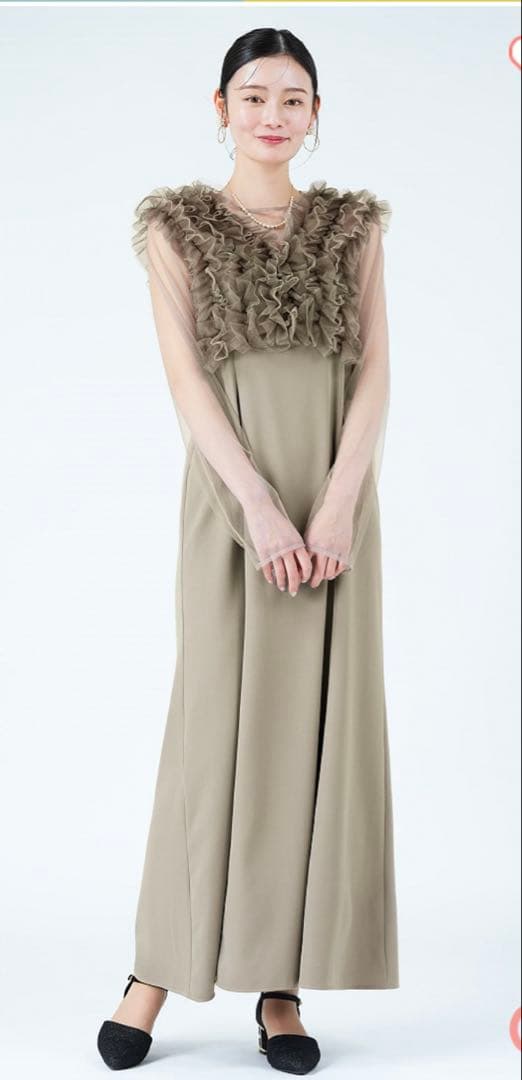 フリル ロング パーティードレス S