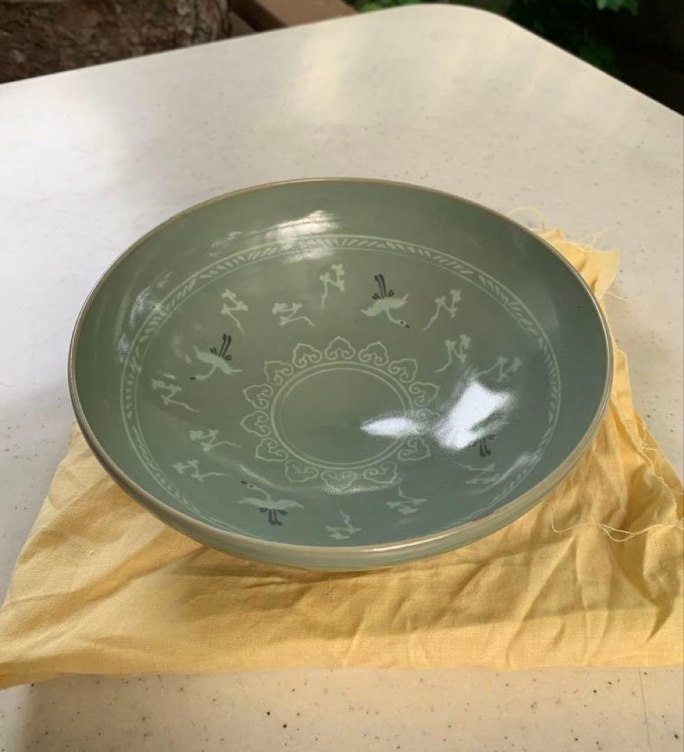 希少　三和高麗焼　青磁　象嵌雲鶴文　鉢　菓子鉢　戦前