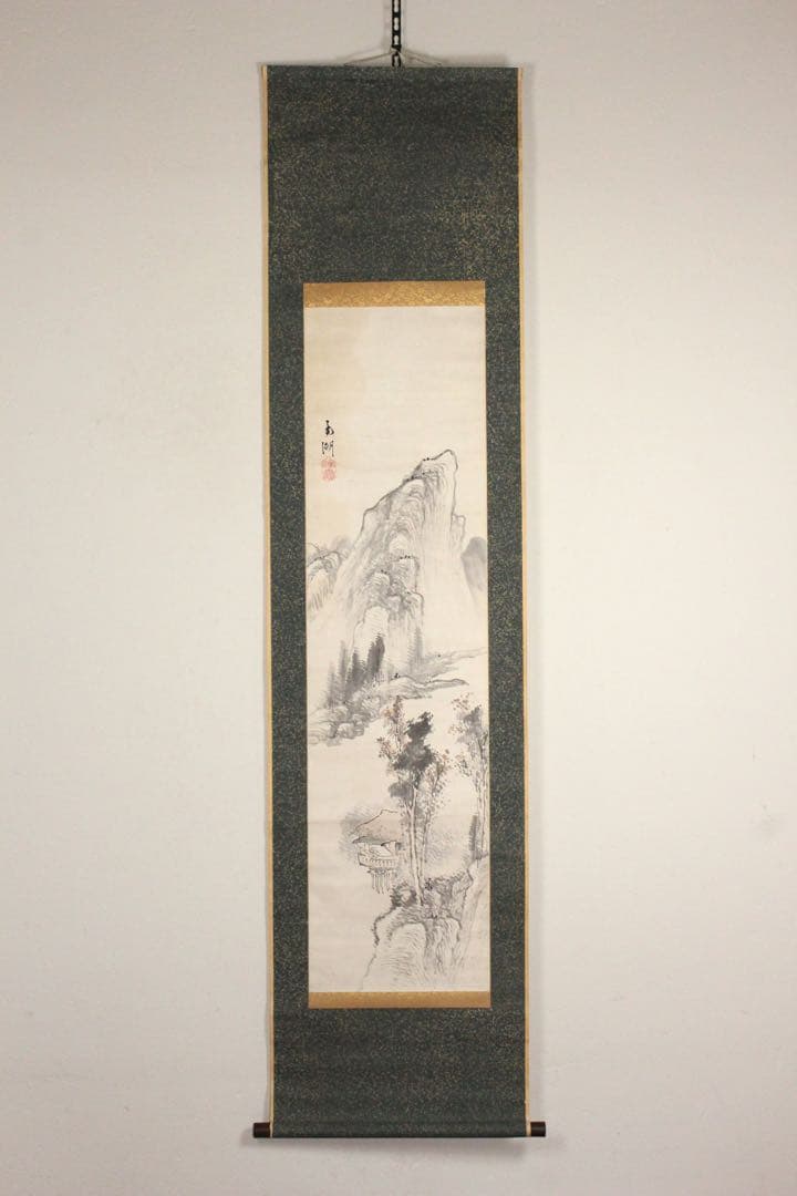 No5508掛軸 在銘 南湖 山水図 紙本 日本画 山水 古画 古美術 送料無料