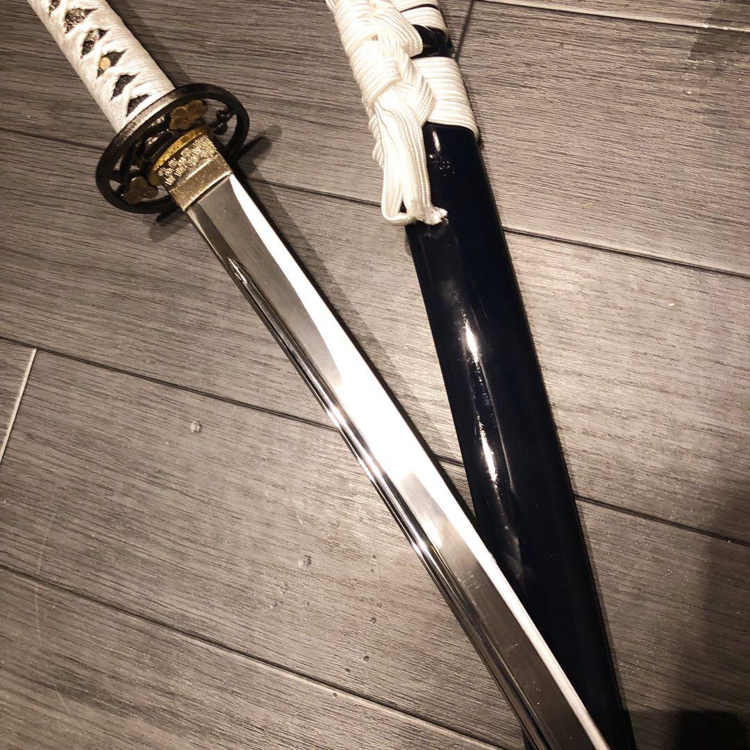 高級模造刀　高級居合刀　樋入り　優勢刃紋刀身　白拵え　亜合金刀身