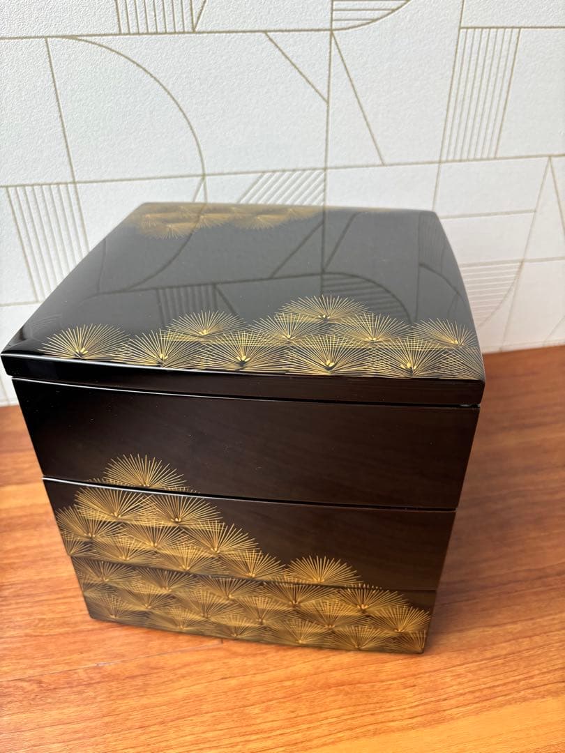 輪島塗 三段重 沈金 寿松 天然木 うるし塗装