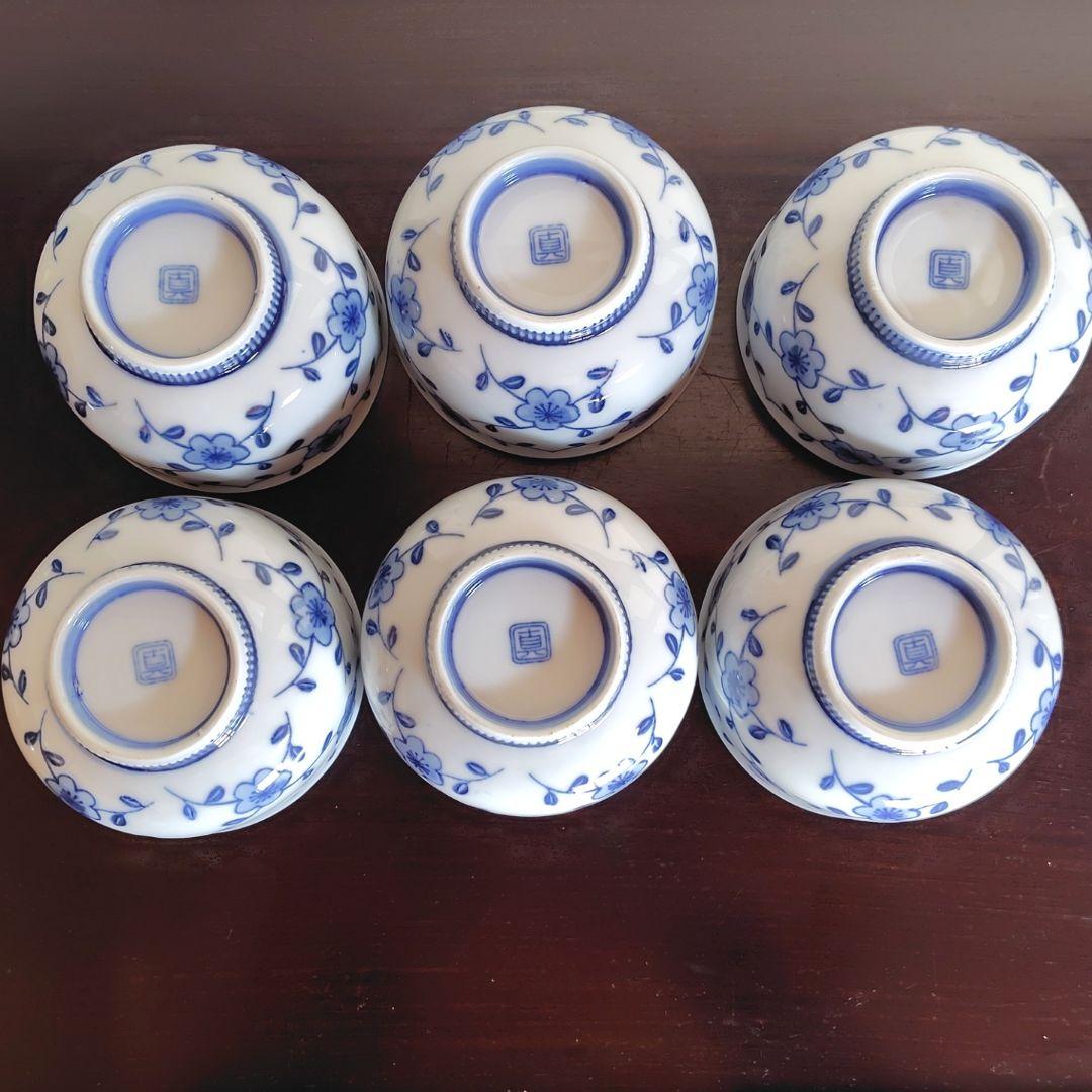 伊万里 染付 蓋付き茶碗 6客 飯碗 梅 レトロ アンティーク 冬 春