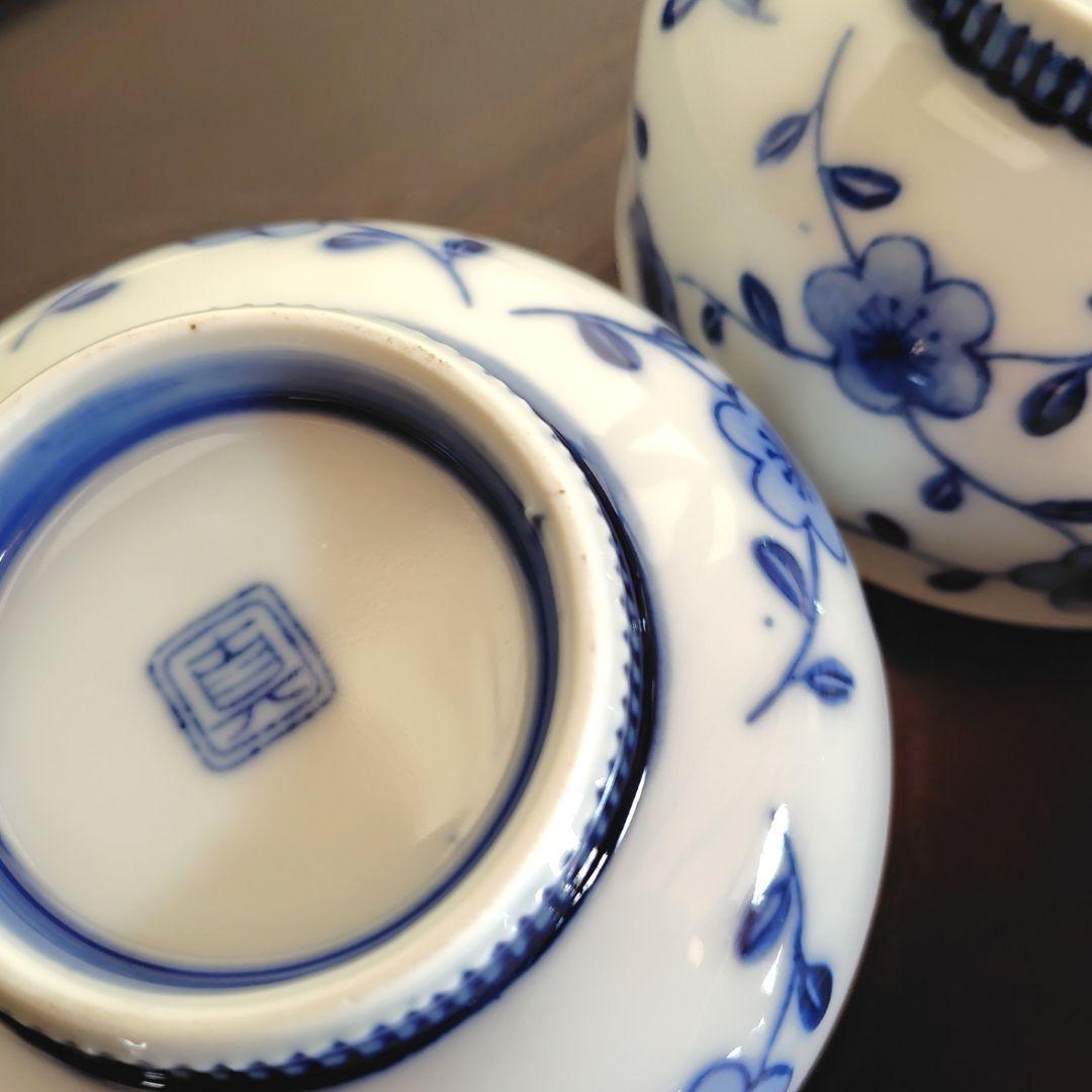 伊万里 染付 蓋付き茶碗 6客 飯碗 梅 レトロ アンティーク 冬 春