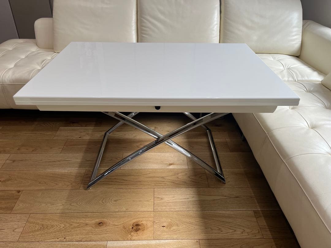 カリガリス テーブル 昇降式(7段階)&伸長 ホワイトxシルバー