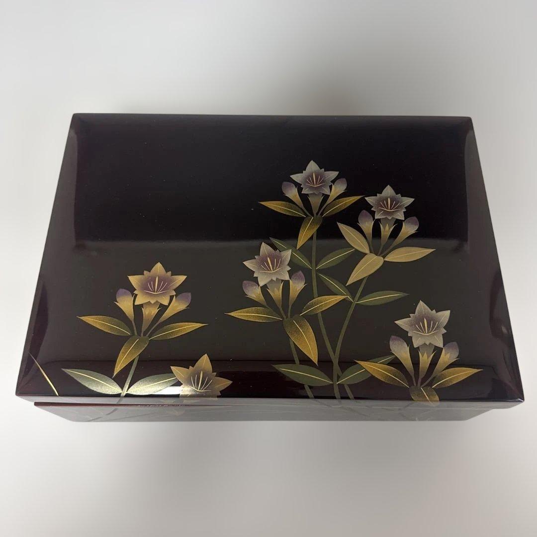 溜うるし塗　竜胆(りんどう)蒔絵　宝石箱　伝統工芸　木曽漆器　栄雅堂　未使用品