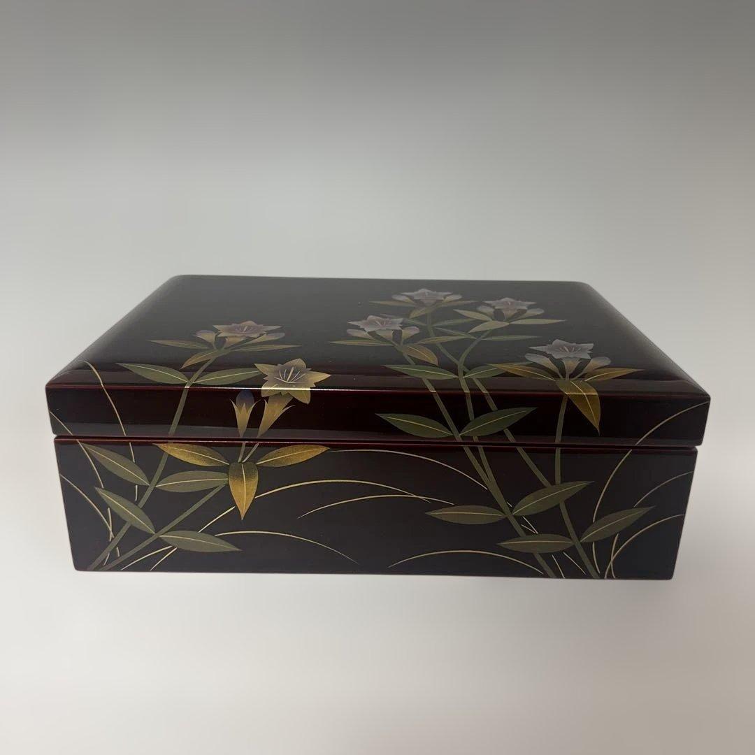 溜うるし塗　竜胆(りんどう)蒔絵　宝石箱　伝統工芸　木曽漆器　栄雅堂　未使用品