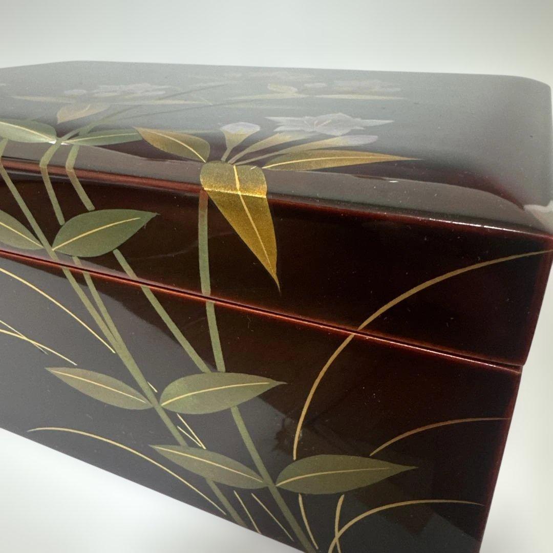 溜うるし塗　竜胆(りんどう)蒔絵　宝石箱　伝統工芸　木曽漆器　栄雅堂　未使用品