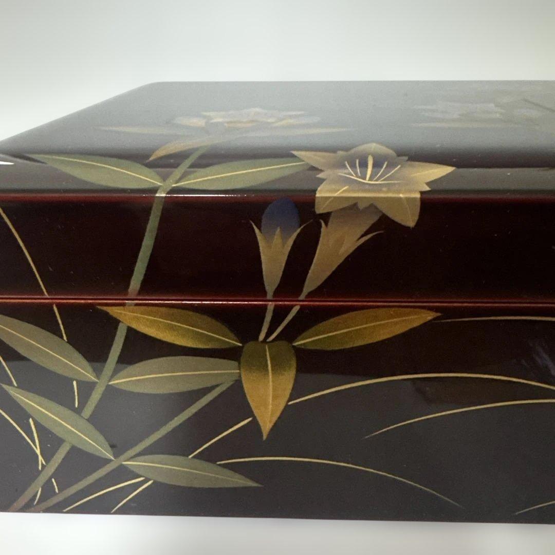 溜うるし塗　竜胆(りんどう)蒔絵　宝石箱　伝統工芸　木曽漆器　栄雅堂　未使用品