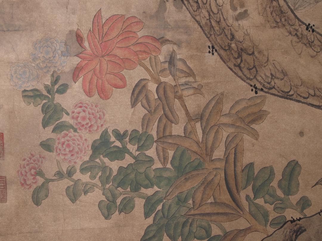 骨董掛け軸】花鳥図 中国顾闵中 肉筆掛け軸 唐物唐本 AK610A12-2