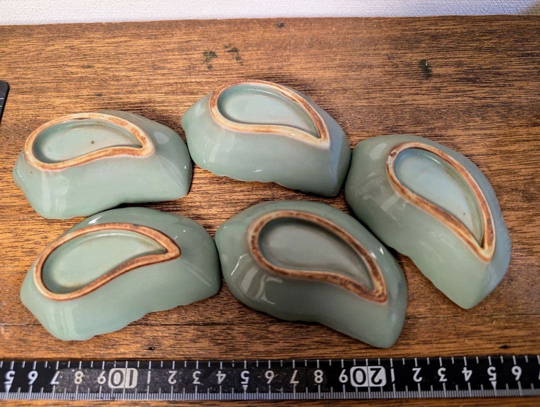 古作　青磁　葉紋様小皿　中国古玩　古美術　骨董