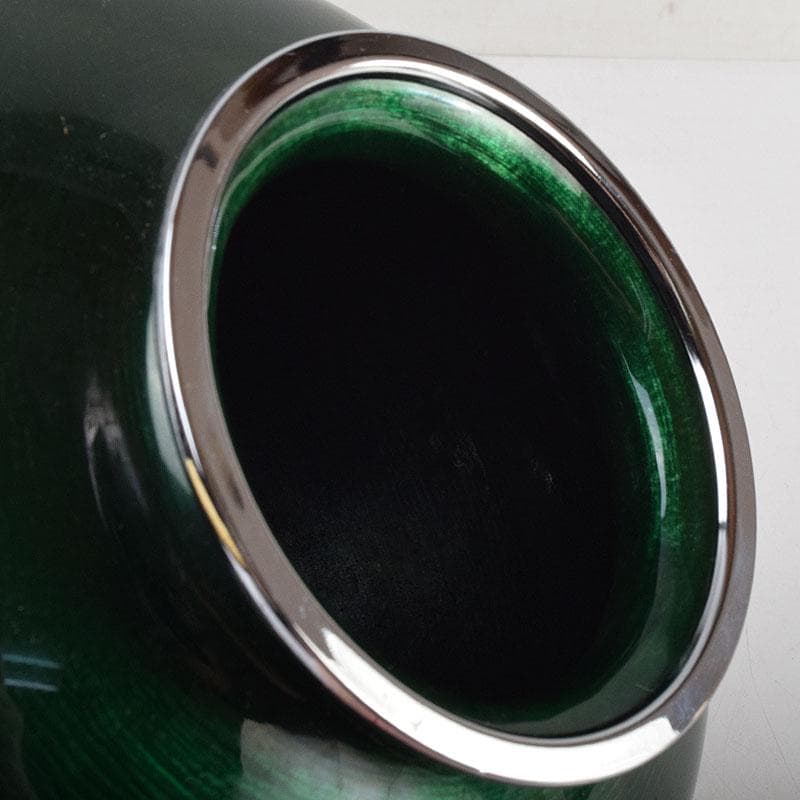 七宝焼 相互七宝謹製 緑透釉 松文 花瓶 唐木台付 共箱 M R9393H