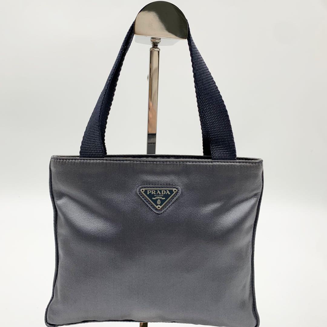 【✨極美品✨】プラダ ミニハンドバッグ 三角ロゴ ナイロン メタリックブルー