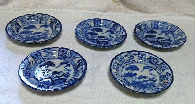 古伊万里染付輪花4寸皿5客A478