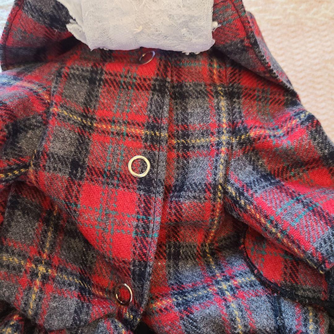 犬服 プルジャム イングランドウールタータンチェック コートワンピース