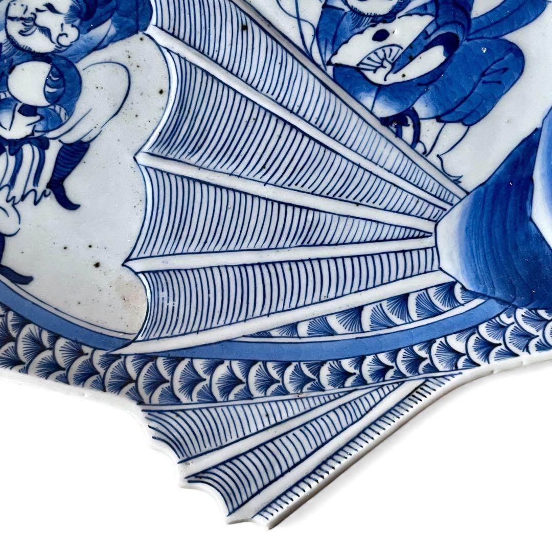 【希少】明治 染付 鯛形皿 恵比寿様 大黒天 検)骨董 古美術 古伊万里 食器